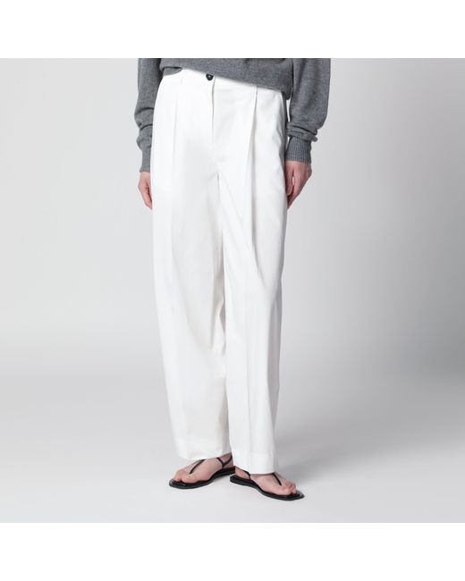 Totême White Single-Pleat Organic Cotton Trousers
