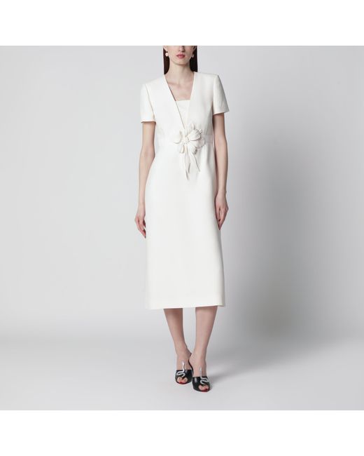 Valentino White Embroidered Crepe Evening Dress