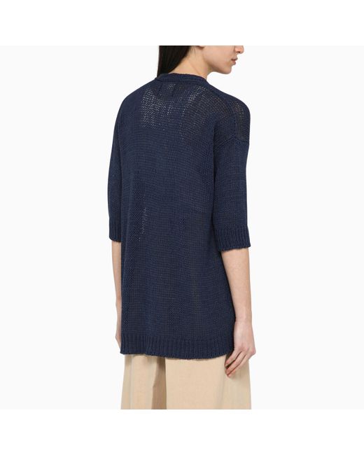 Roberto Collina Blue Navy Cardigan In Cotton Blend Knit