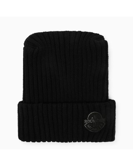 Cuffia nera in lana con logo di MONCLER X ROC NATION in Black da Uomo