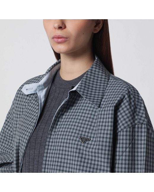Prada Blue Reversible Light Jacket With Check Pattern