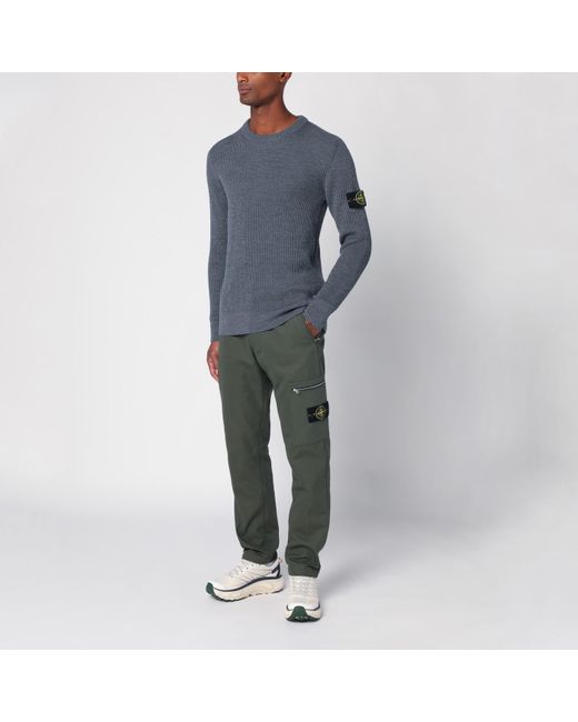 Stone Island Gray Moss Cotton Blend Trousers for men