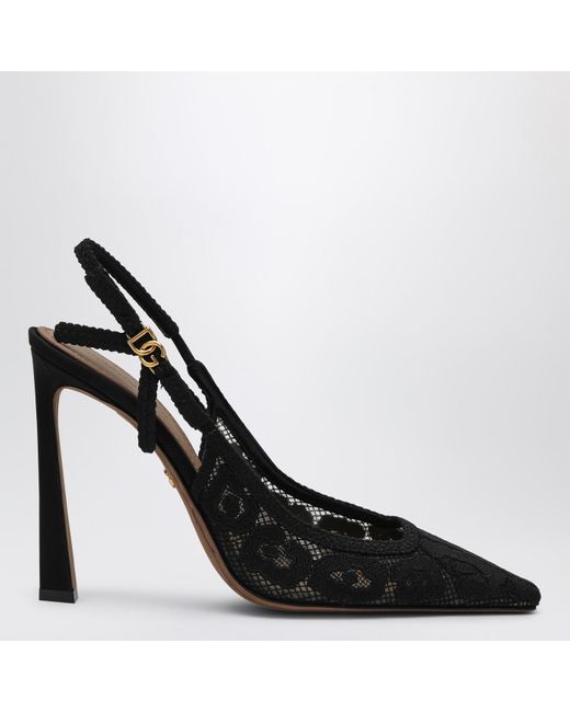 シューズ・サンダルその他 Dolce&Gabbana Black lace slingback with rhinestones Dolce Gabbana Black lace sandals Slingback Pointed Toe With