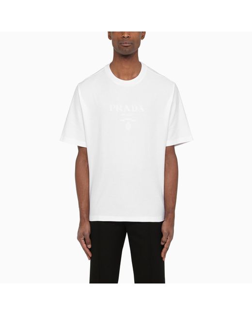 Prada White Logoed Crew-neck T-shirt for men