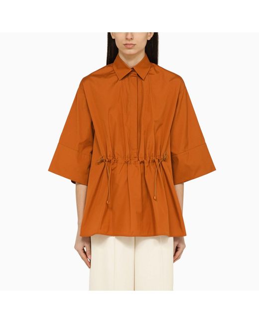 Max Mara Orange Earth-colored Cotton Drawstring Shirt