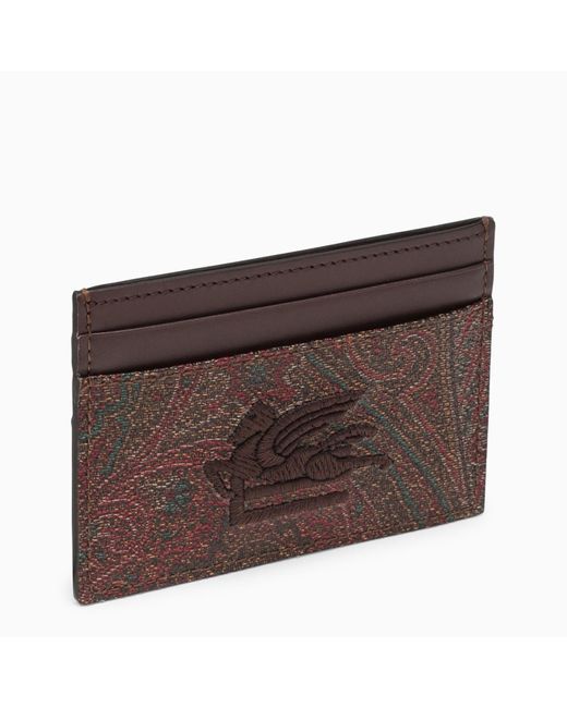 Etro Brown Paisley Card Case In Coated Canvas With Logo for men