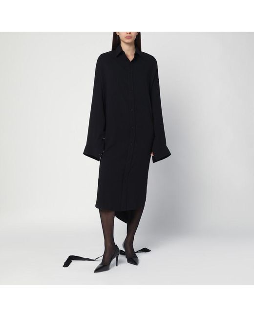 Balenciaga Black Schwarzes Hemdkleid Mit Verflochtenen Bändern