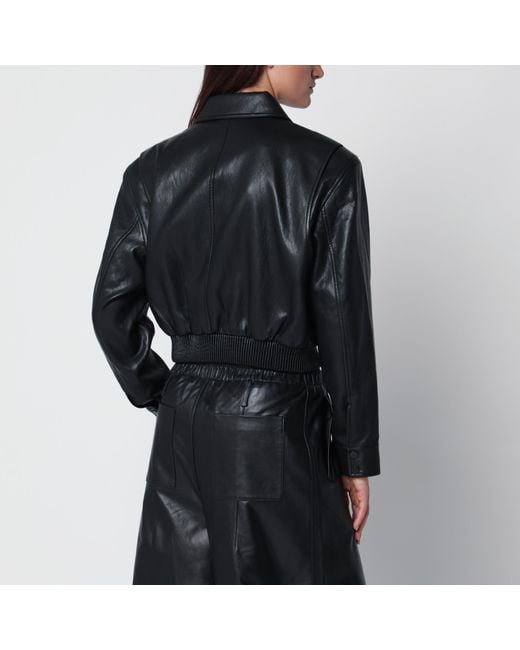 Frankie Shop Black Cropped Faux Leather Bomber Jacket