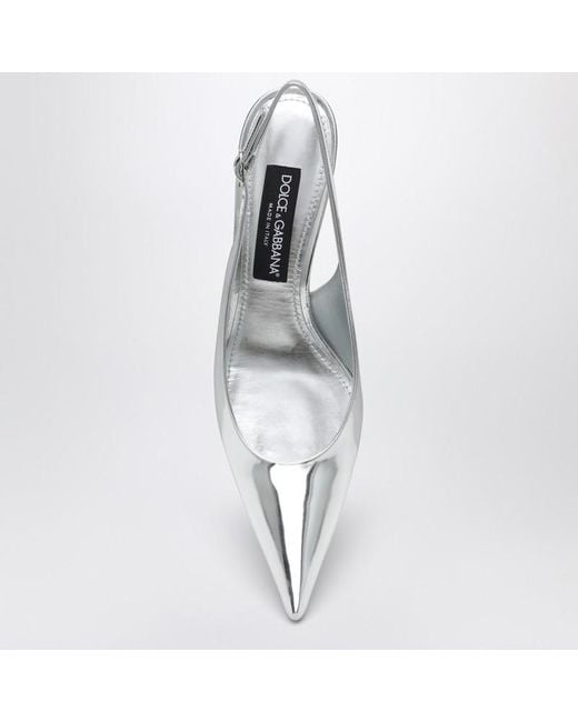 Dolce & Gabbana White Slingback-Dekolleté-Schuh Aus Leder Silber Metallic