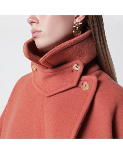 Chloé Red Cedar Double-Breasted Short Wool Coat