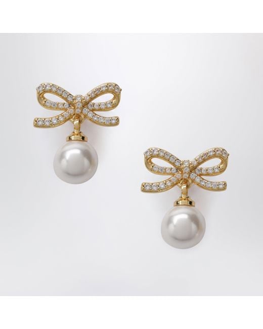 Self-Portrait Metallic Bow Earrings With Pearls