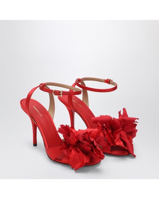 Ferragamo Red Satin Sandals With Flower