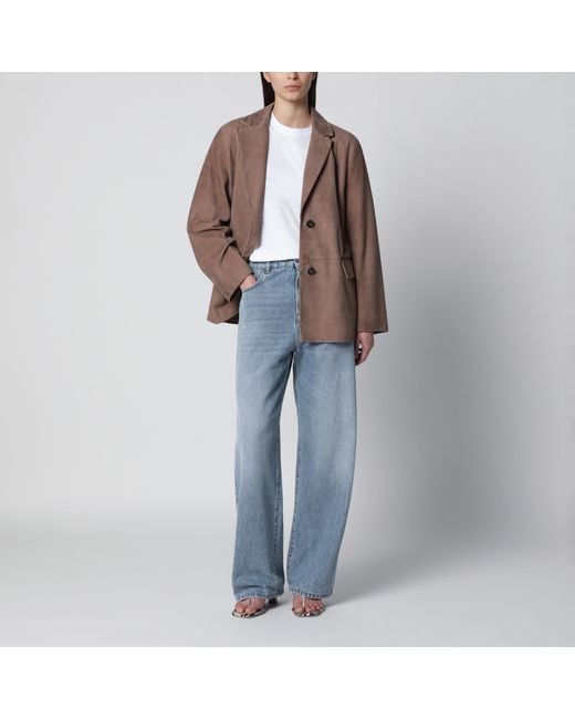 Max Mara Brown Single-Breasted Hazelnut Suede Jacket