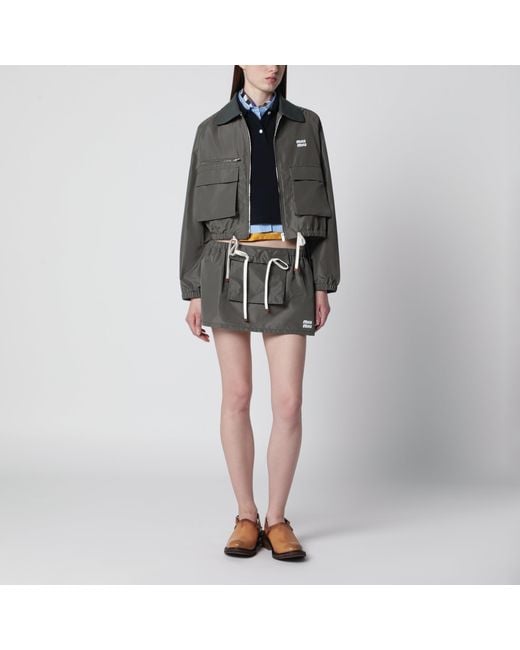 Miu Miu Black Tela Tec Miniskirt With Front Pocket