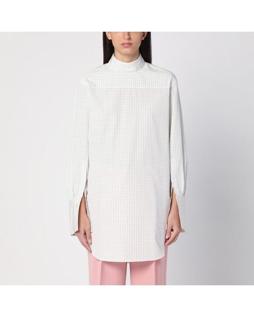 Camicia a collo alto in popeline a quadri bianca di Dries Van Noten in White