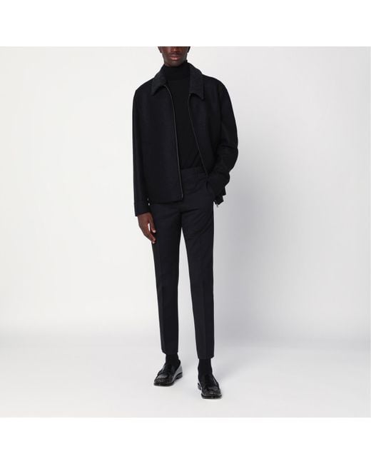 Harris Wharf London Black Zip-Up Wool Jacket for men