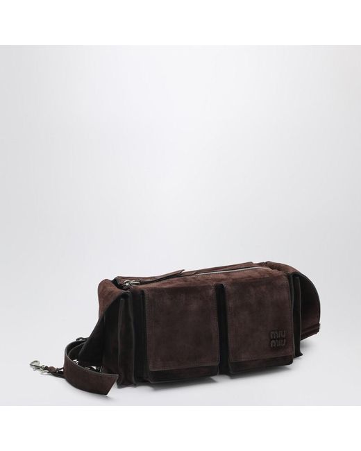 Miu Miu Black Utilitaire Umhängetasche Aus Dunkelbraunem Wildleder