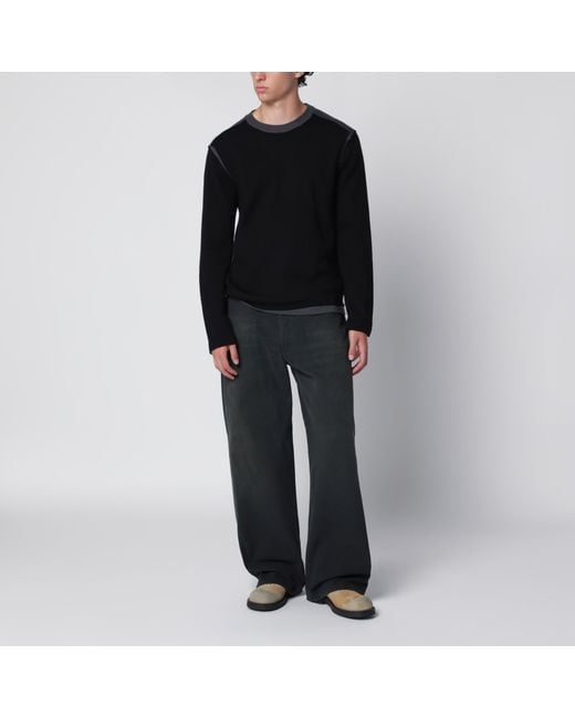 MM6 by Maison Margiela Black Asymmetrical Crewneck Sweater for men