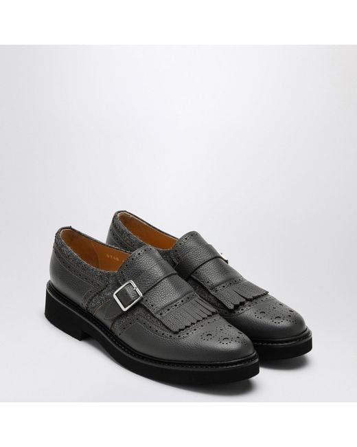 Doucal's Black Leather Shoes With Buckle And Fringes