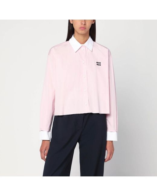 Camicia in cotone con logo di Miu Miu in Pink