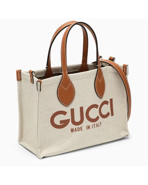 Borsa tote piccola beige in canvas con logo di Gucci in Natural