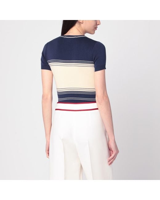 Valentino Blue Ribbed Top With Chez Embroidery