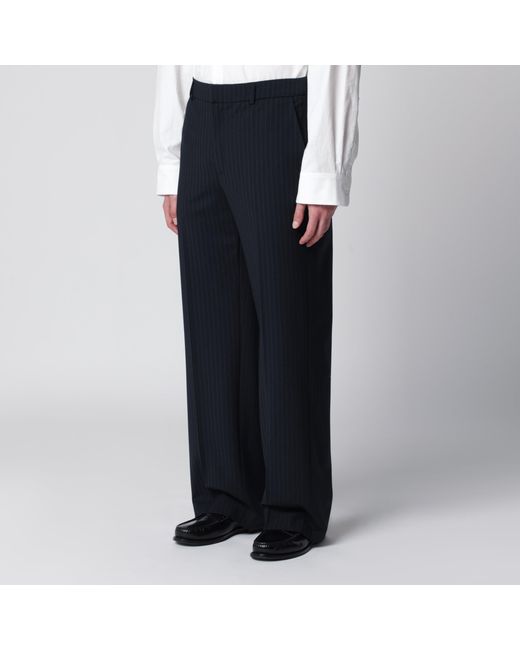 Séfr Black Pinstriped Wool-Blend Trousers for men