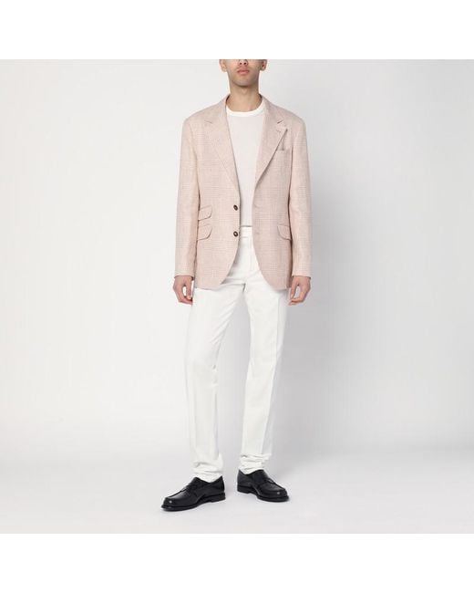 Brunello Cucinelli Natural Papaya-colored Prince Of Wales Jacket for men