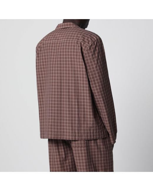Tekla Brown Serra-Colored Cotton Pajama Shirt With Check Pattern for men