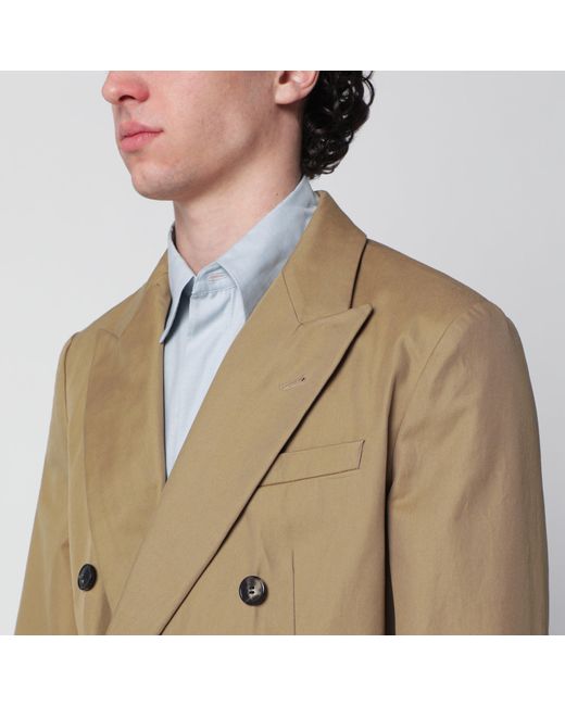 Dries Van Noten Green Camel Double-Breasted Jacket for men