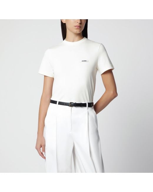 Jacquemus White Light Fitted T-Shirt With Grosgrain Logo