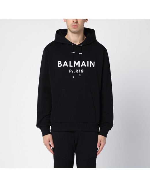 Balmain Black Cotton Hoodie With Logo for men