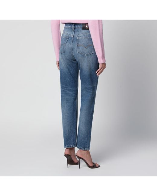 Versace Blue High-Waisted Straight-Leg Cotton Jeans