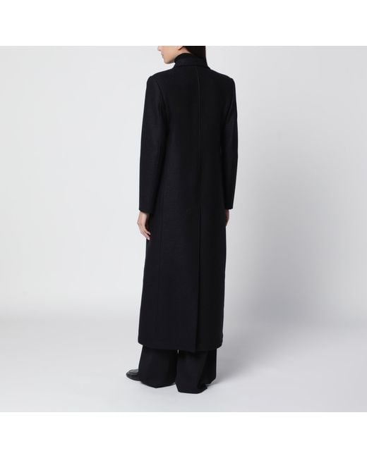Harris Wharf London Black Long Double-Breasted Wool Coat