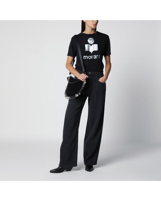 Isabel Marant Black Zewel Logo Short-Sleeve Linen T-Shirt
