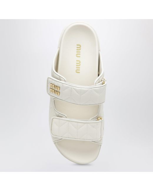 Miu Miu White Matelassé Nappa Leather Sandals