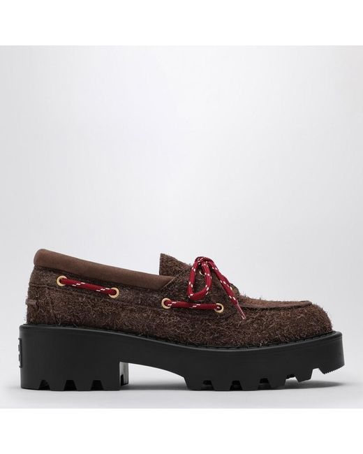 Mocassin En Cuir Suédé Ocre Miu Miu en coloris Brown