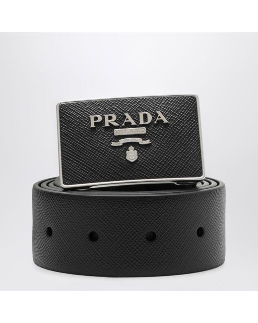 Prada Black Saffiano Belt With Logo Buckle for men