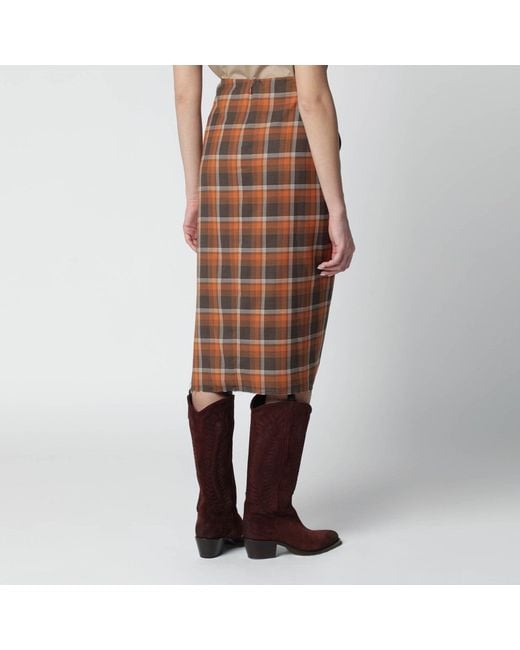 6397 Brown Draped Tartan Skirt