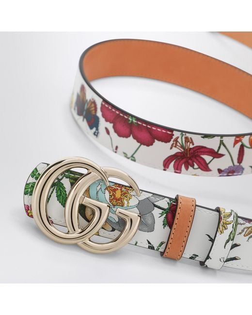 Gucci Brown Wendegürtel Gg Marmont Aus Braunem/Weißem Leder Mit Flora-Print