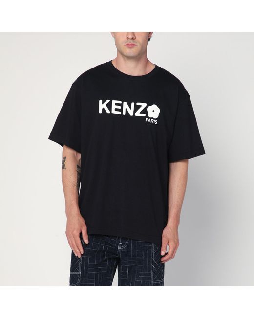 KENZO Black Cotton T-Shirt With Logo for men