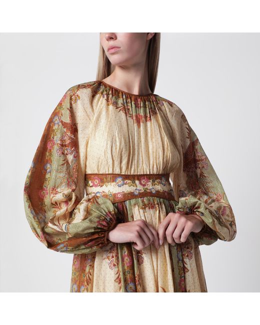 Zimmermann Brown Cream Cotton And Silk Indra Maxi Dress