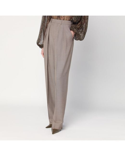 Saint Laurent Gray Wide Taupe Wool Trousers
