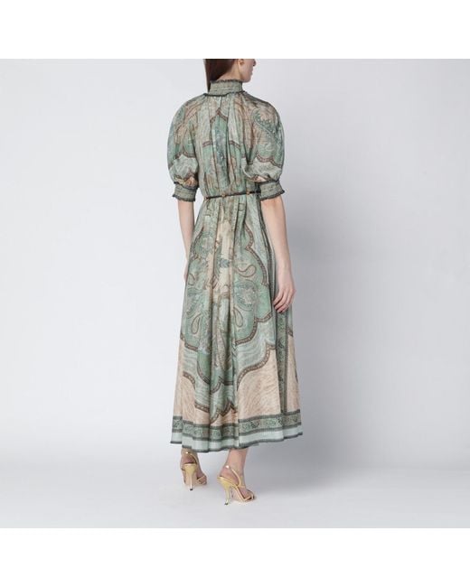 Zimmermann Green Wanderlust Billow Dress With Tapestry Print