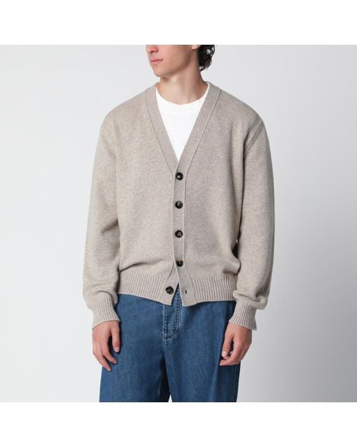 Bottega Veneta Gray Greige Mélange Cashmere-Blend Cardigan for men