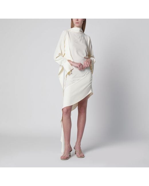 Francesco Murano White Asymmetric Silk-Blend Dress