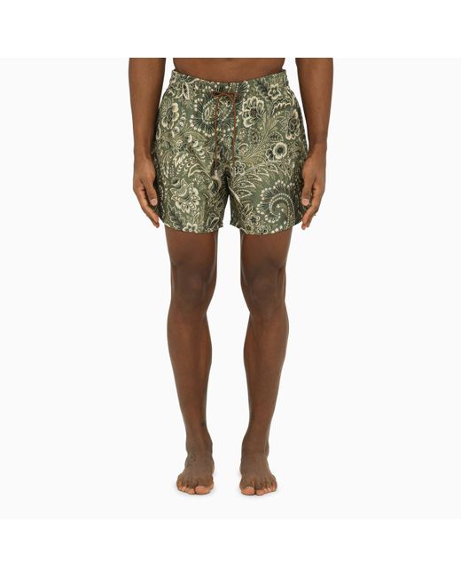 Etro Swim Shorts With Green Paisley Print for men