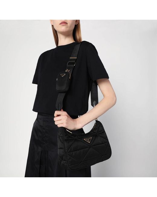 Prada Black Schwarze Schultertasche Aus Gepolstertem Re-Nylon