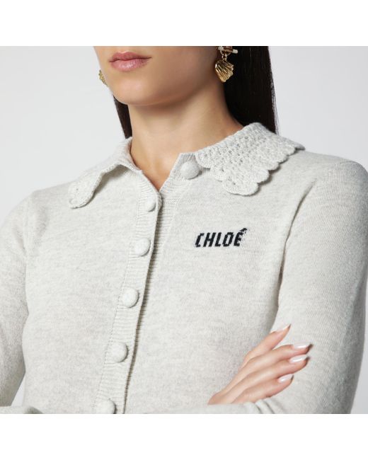Chloé Gray Slim-Fit Logo Wool Cardigan