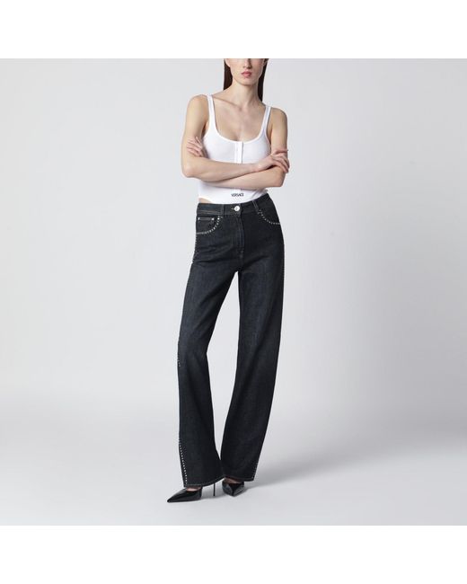 Versace Blue Jeans With Studs And Crystals